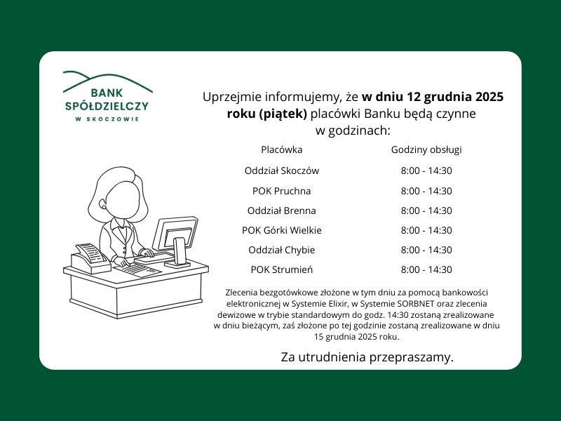 Godziny pracy 12 grudnia 2025 roku