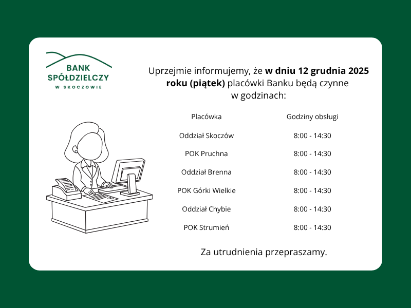 Godziny pracy 12 grudnia 2025 roku
